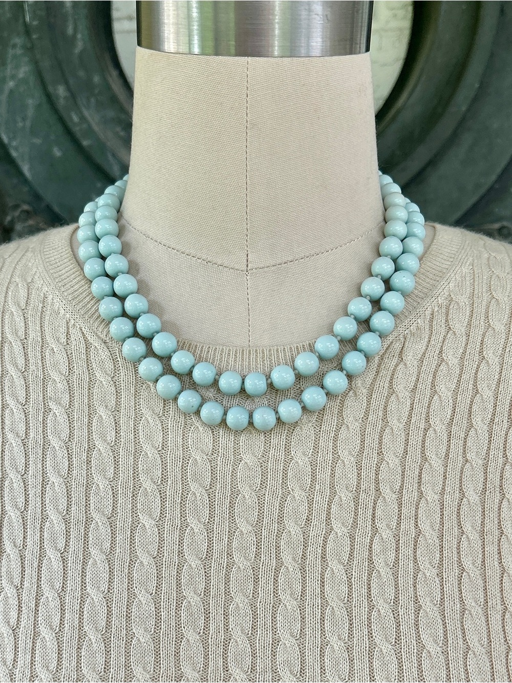 Vintage RJG Powder Blue Glass Bead Necklace